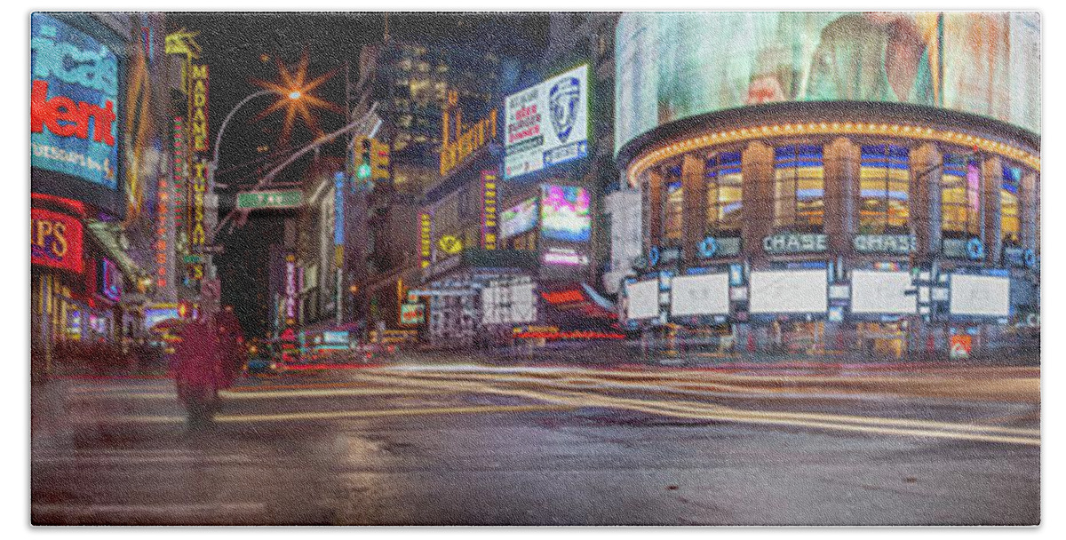 Nights On Broadway Beach Towel featuring the photograph Nights On Broadway by Az Jackson