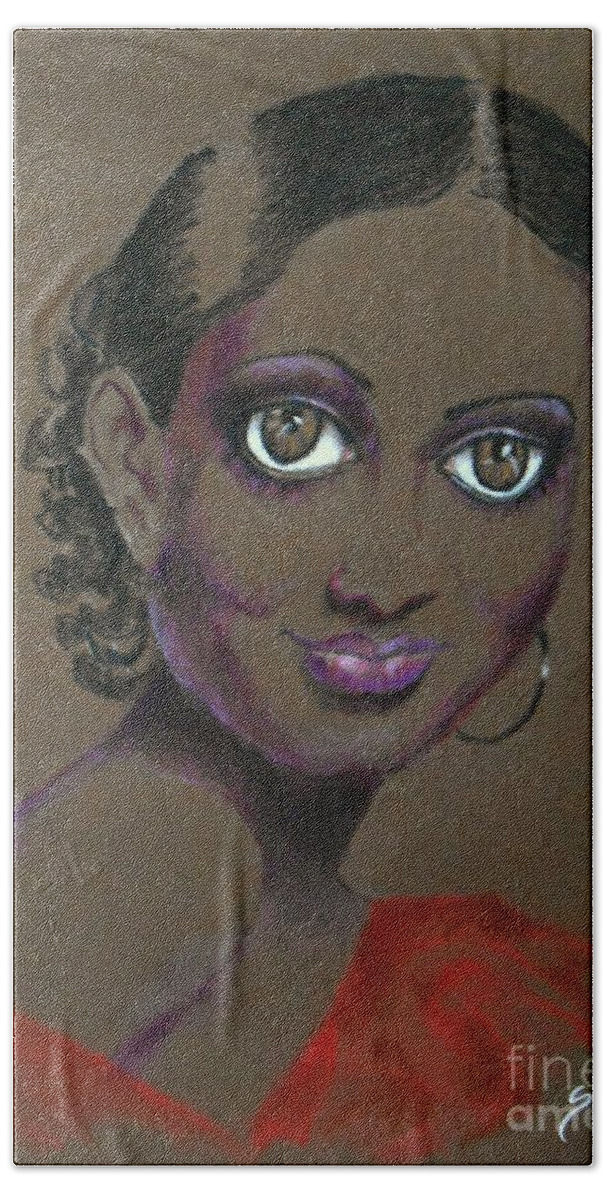 African-american Beach Towel featuring the drawing Nina Mae -- African-American Actress Portrait by Jayne Somogy