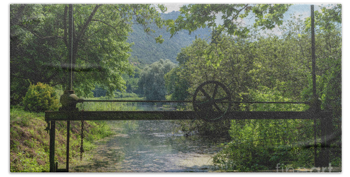 Ninfa Beach Towel featuring the photograph Ninfa Waterway, Rome Italy by Perry Rodriguez