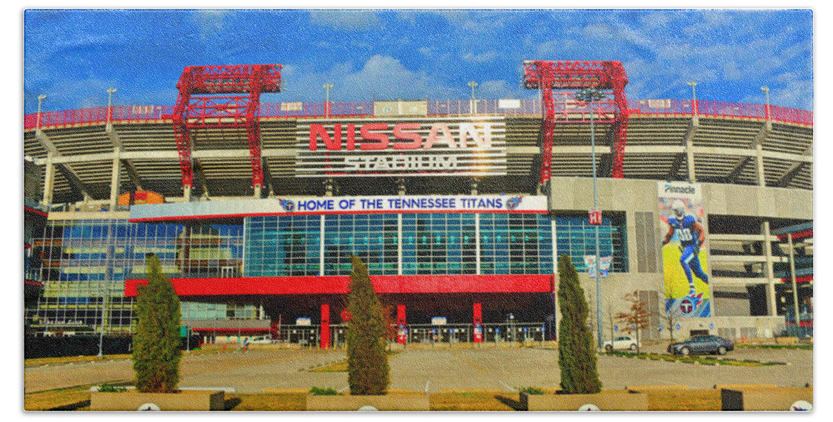 Nissan Stadium Home Of The Tennessee Titans Beach Sheet featuring the photograph Nissan Stadium Home Of The Tennessee Titans by Lisa Wooten