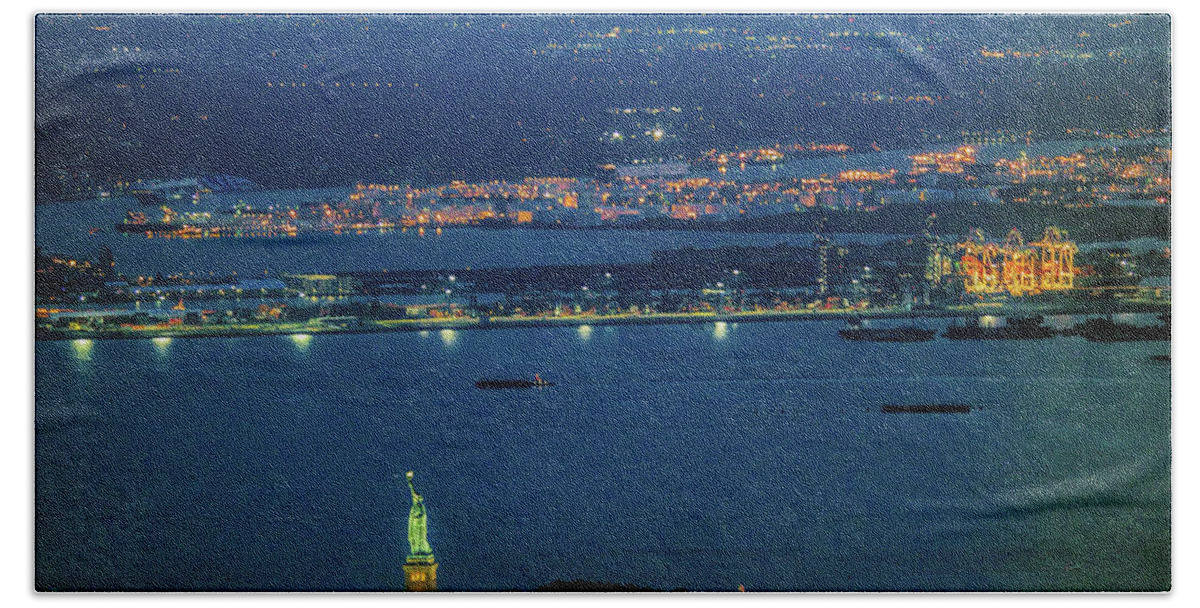 One World Trade Beach Towel featuring the photograph NJ Shipyard Sunset by S Paul Sahm