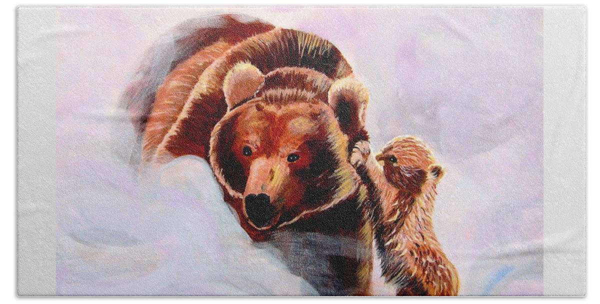 Bears Beach Sheet featuring the painting No Mama by Phyllis Kaltenbach