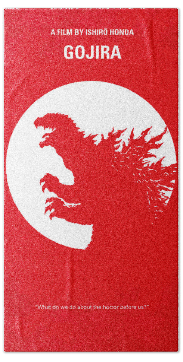 Godzilla Beach Towel featuring the digital art No029-1 My Godzilla 1954 minimal movie poster by Chungkong Art