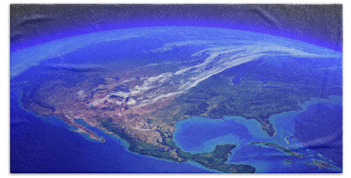 Earth Beach Towel featuring the photograph North America seen from space by Johan Swanepoel