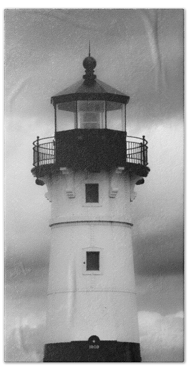 Bonnie Follett Beach Towel featuring the photograph North Canal Lighthouse BW by Bonnie Follett