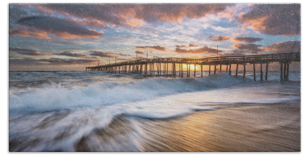 North Carolina Beach Sheet featuring the photograph North Carolina Outer Banks Seascape Nags Head Pier OBX NC by Dave Allen