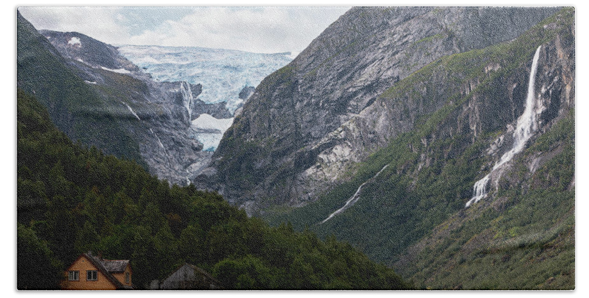 Jostedalsbreen Norway Beach Towel featuring the photograph Norway Glacier Jostedalsbreen by Andy Myatt