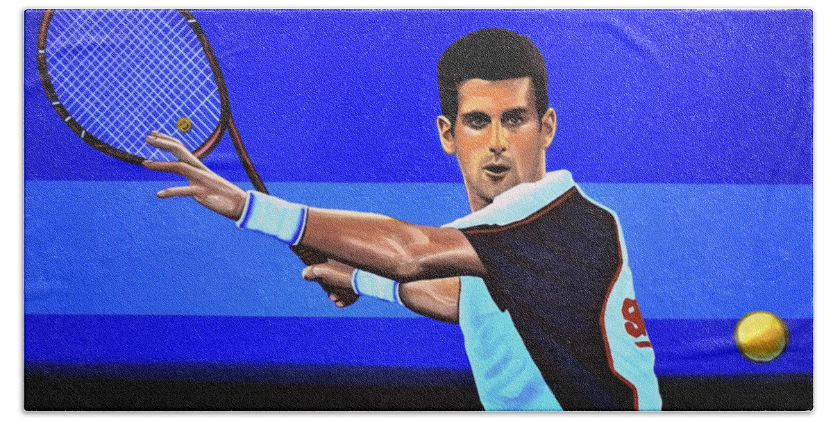 Novak Djokovic Beach Sheet featuring the painting Novak Djokovic by Paul Meijering