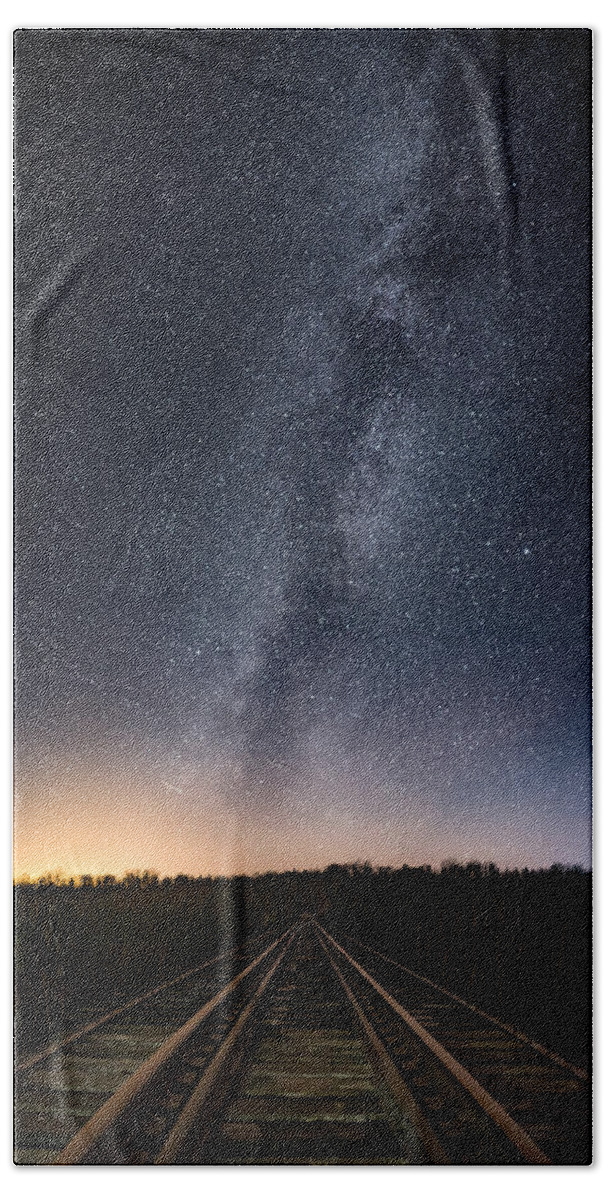 Astrophotography Beach Towel featuring the photograph November Milky Way from the Pass Lake Train Trestle, Take 1 by Jakub Sisak