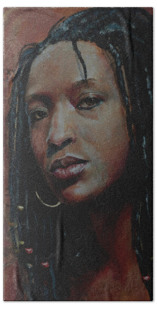Portrait Beach Towel featuring the painting Nubian Dream 2.1 by Gary Williams