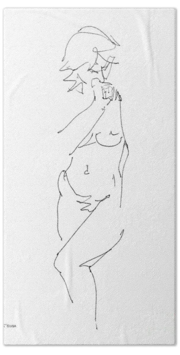 Female Beach Towel featuring the drawing Nude Female Drawings 18 by Gordon Punt
