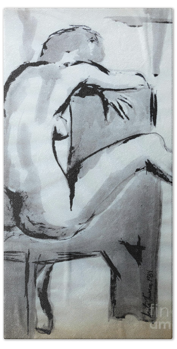 Ink Beach Towel featuring the painting Nude In Thought by Anita Thomas