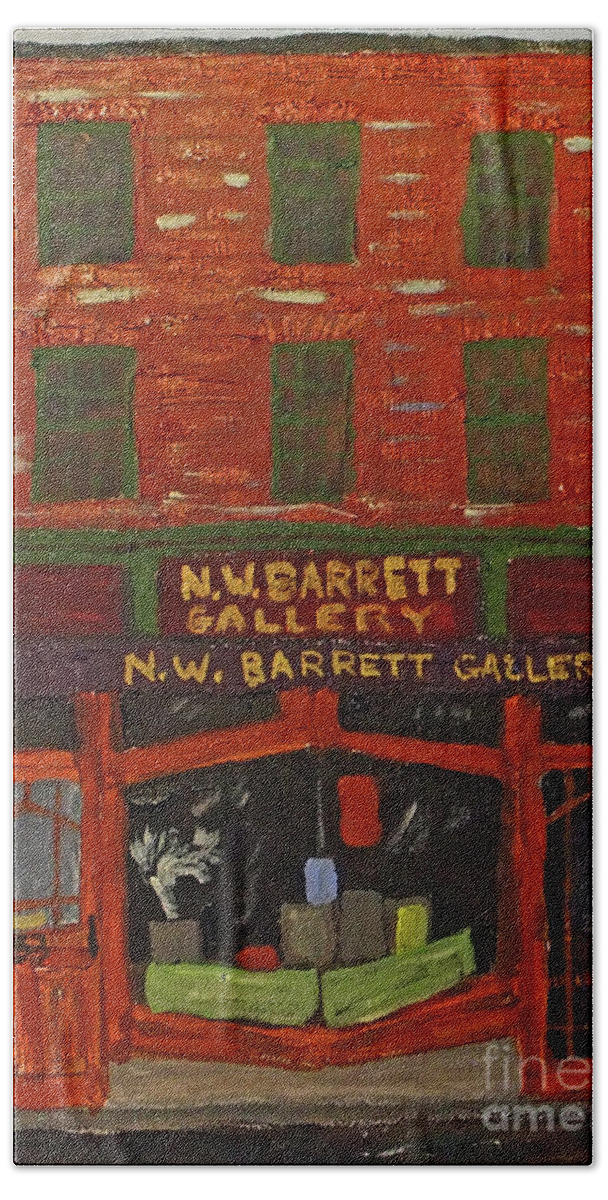 #shopfront #portsmouthnh Beach Towel featuring the painting N.W.Barrett Gallery by Francois Lamothe