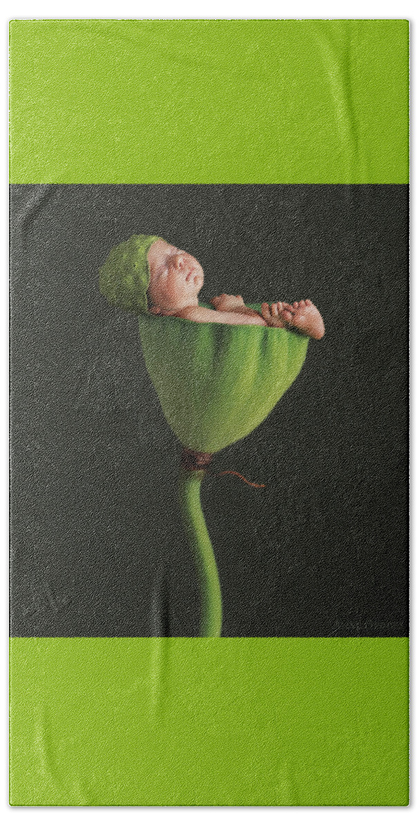 Lotus Beach Towel featuring the photograph Nyah in Lotus Bud by Anne Geddes