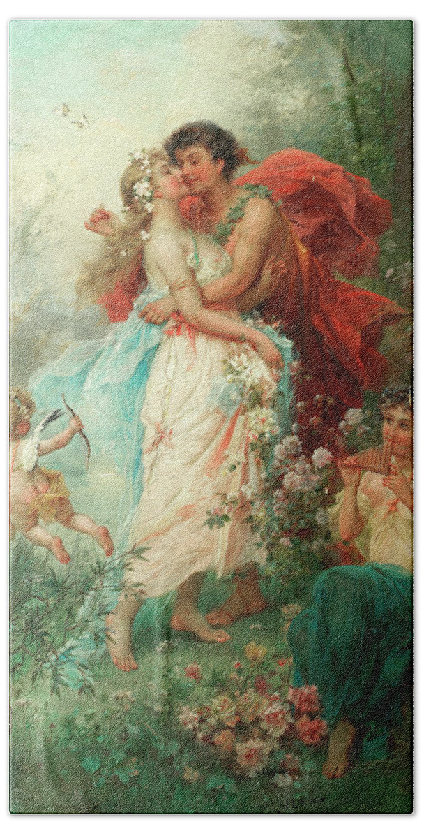Oath Of Love Beach Towel featuring the painting Oath of love by Hans Zatzka
