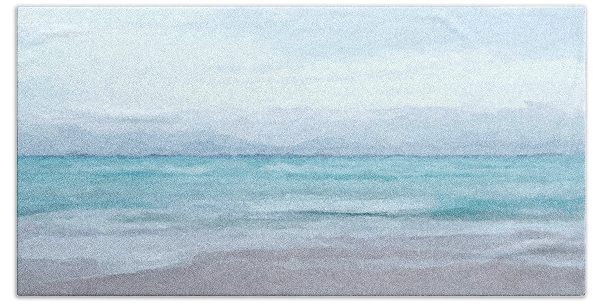 Anthony Fishburne Beach Towel featuring the mixed media Ocean Beach abstract watercolor by Anthony Fishburne