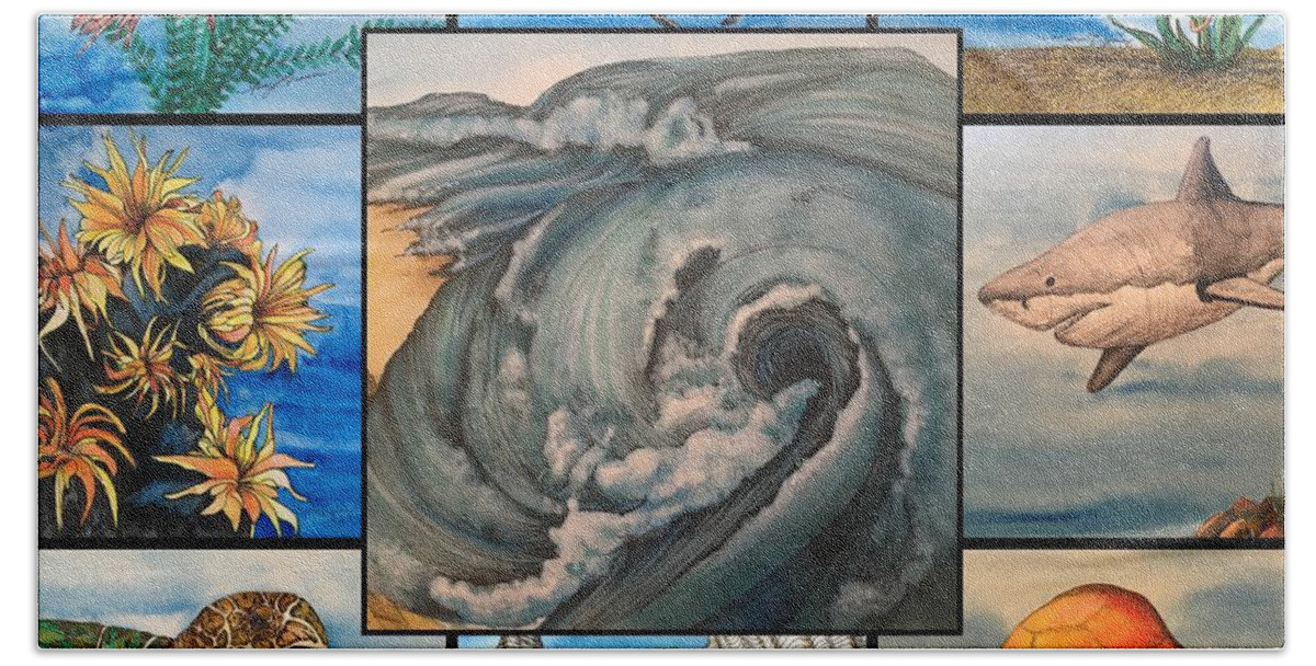 Ocean Beach Sheet featuring the mixed media Ocean Collage #1 by Mastiff Studios