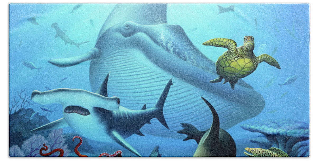 Blue Whale Beach Towel featuring the digital art Ocean Life by Jerry LoFaro