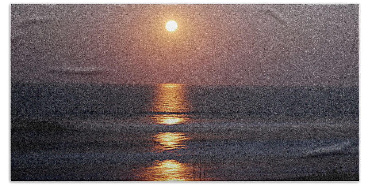 Ocean Beach Towel featuring the digital art Ocean Moon in Pastels by DigiArt Diaries by Vicky B Fuller