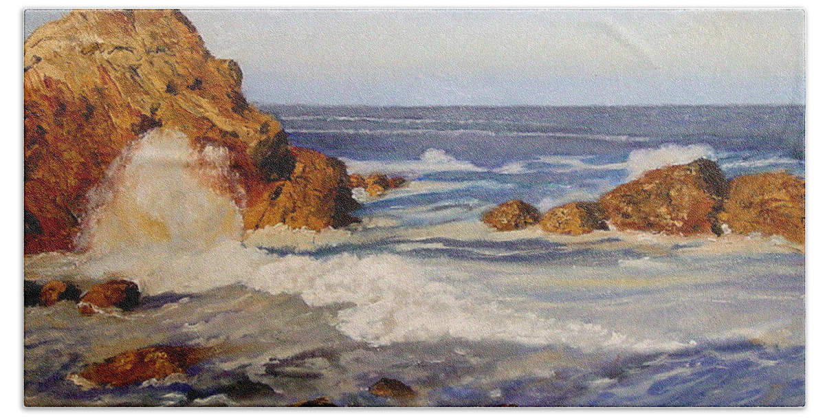 Seascape Beach Towel featuring the painting Ocean Rock by Quwatha Valentine