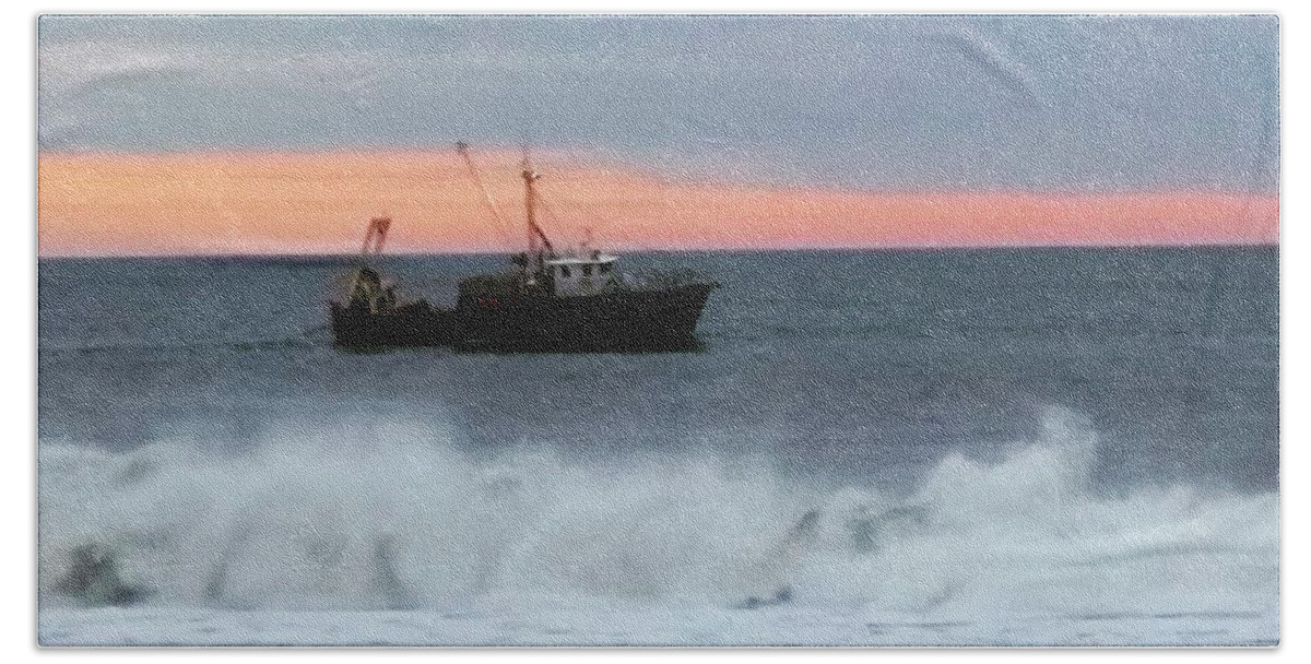 Ocean Beach Towel featuring the photograph Ocean Tug in the Storm by Vic Ritchey
