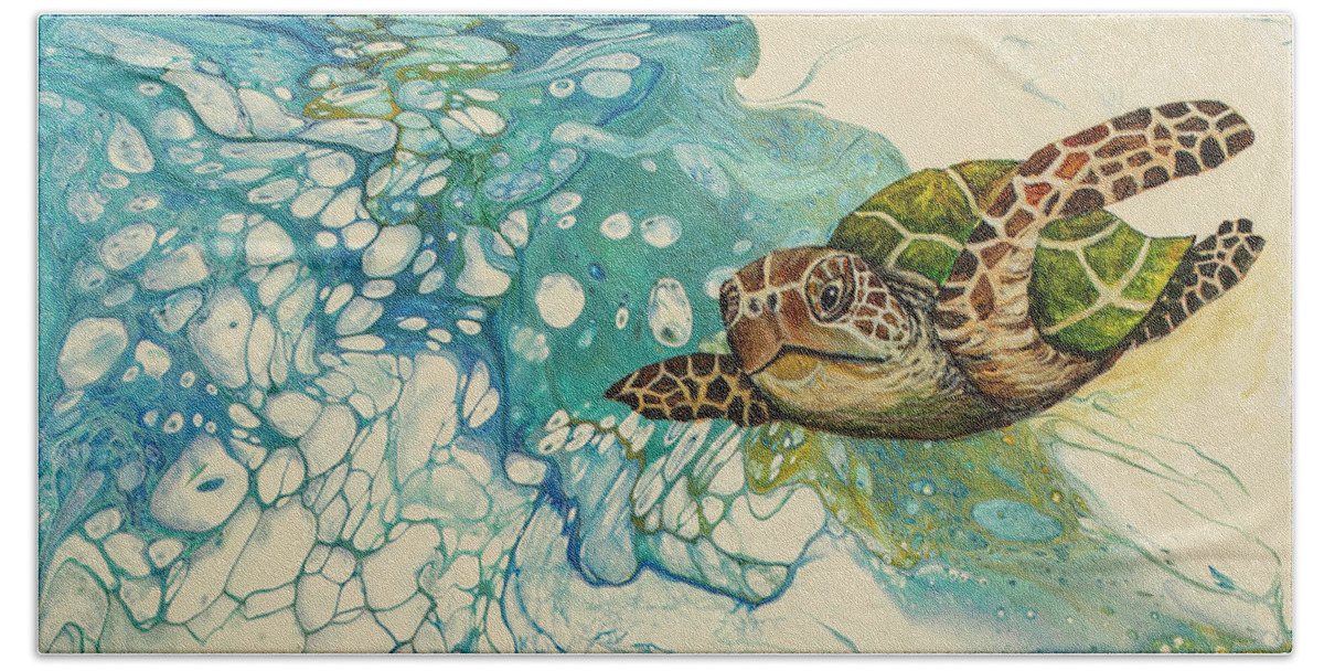 Honu Beach Towel featuring the painting Ocean's Call by Darice Machel McGuire