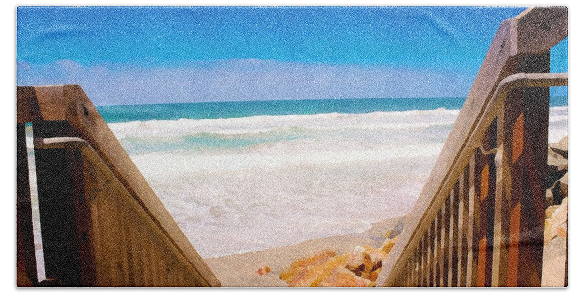 Beach Beach Towel featuring the photograph Oceanside Steps 2 by Alison Frank