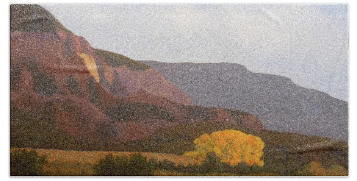Autumn Beach Towel featuring the painting October Cottonwoods by Phyllis Andrews