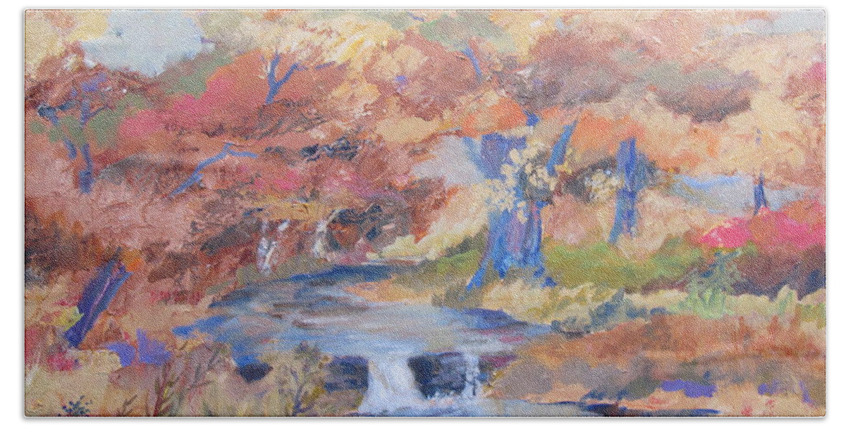 October Beach Sheet featuring the painting October Walk by John Nussbaum