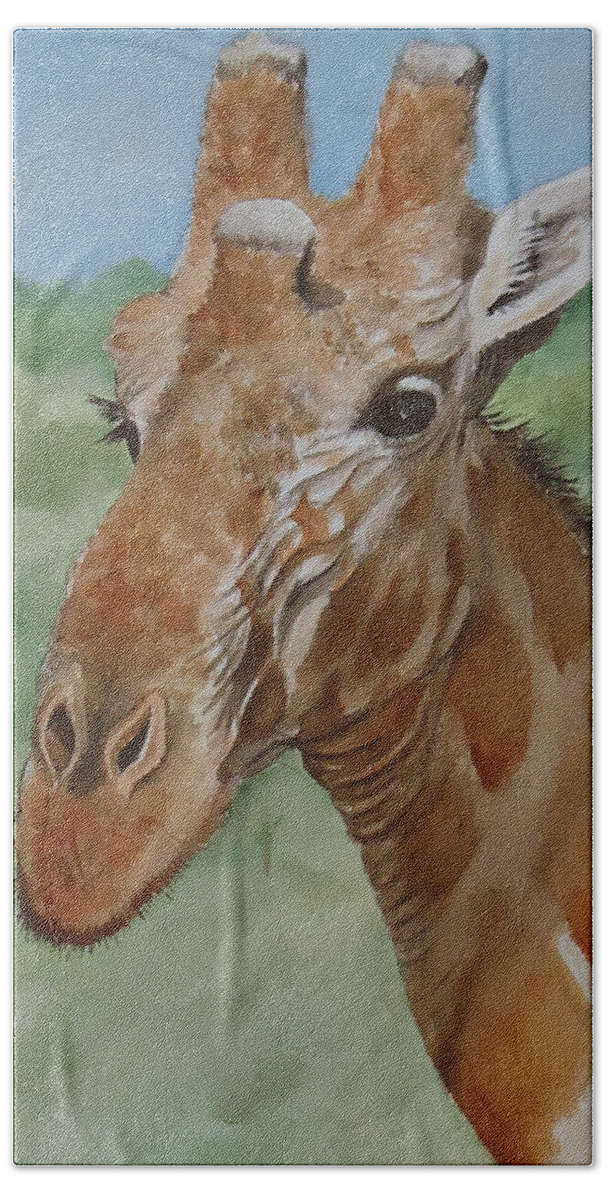 What An Odd-looking Giraffe. Animals Beach Sheet featuring the painting Odd Fellow by Charme Curtin