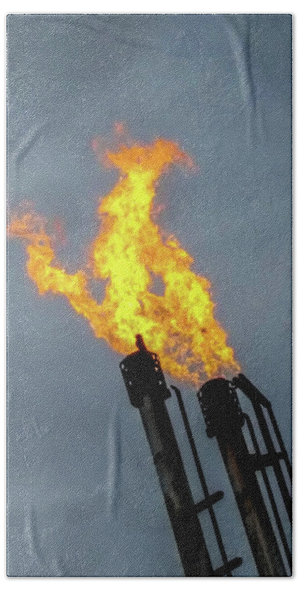 Fire Beach Towel featuring the photograph Offshore Flames by Britten Adams