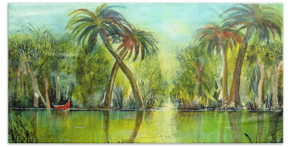 Swamp Beach Towel featuring the painting Okefenokee Swamp by Sabina Von Arx