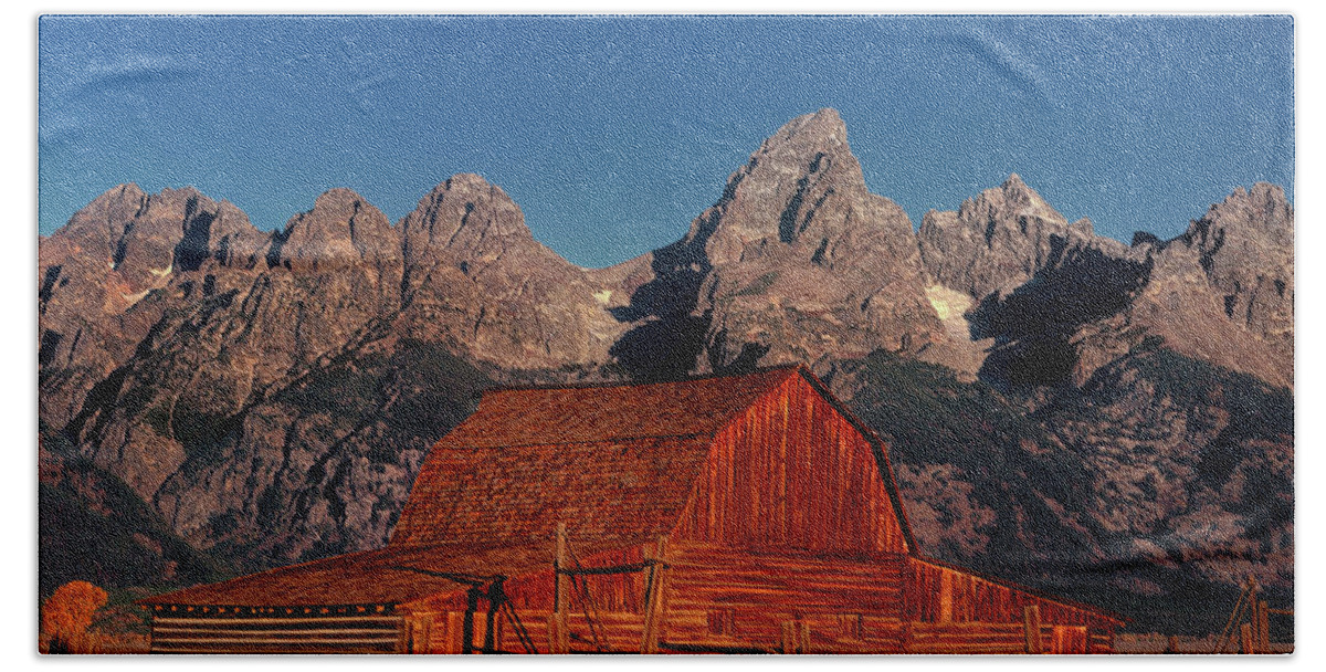 Dave Welling Beach Towel featuring the photograph Old Barn Grand Tetons National Park Wyoming by Dave Welling