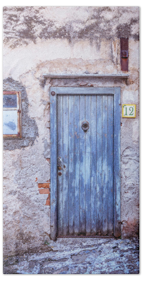 Architecture Beach Towel featuring the photograph Old Blue Italian Door by Maria Heyens