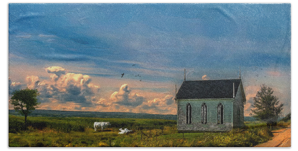 Bird Beach Towel featuring the photograph Old Evangeline Church by Ken Morris
