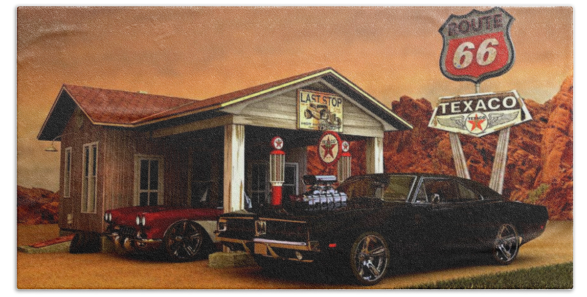 Retro # Auto # Car # Vintage #cars #classic # Chevrolet #american Muscle # Dodge #corvette# Chevy # Charger 1969 #stingray #american Muscle #1961 Corvette #hemi Charger #1969 Beach Sheet featuring the photograph Old Gas station American Muscle by Louis Ferreira