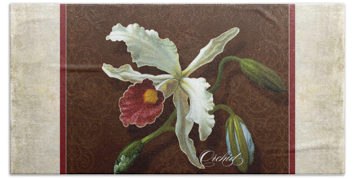 Old Masters Beach Towel featuring the painting Old masters Reimagined - Cattleya Orchid by Audrey Jeanne Roberts