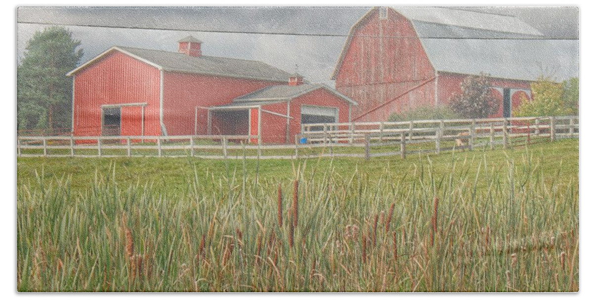 Barn Beach Towel featuring the photograph 0033 - Old Meets New by Sheryl L Sutter