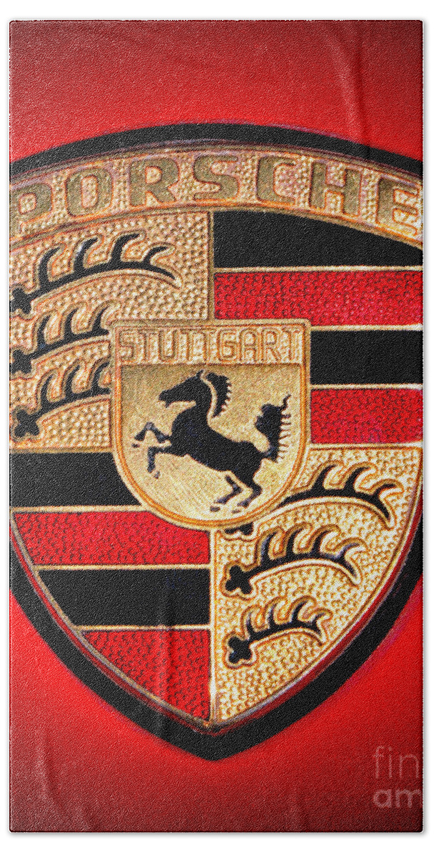 Porsche Beach Towel featuring the photograph Old Porsche Badge by Olivier Le Queinec
