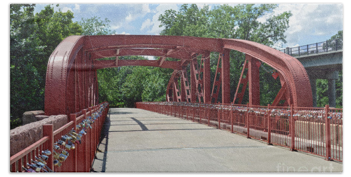 Old Red Bridge Beach Towel featuring the photograph Old Red Bridge, Kansas City, Missouri by Catherine Sherman