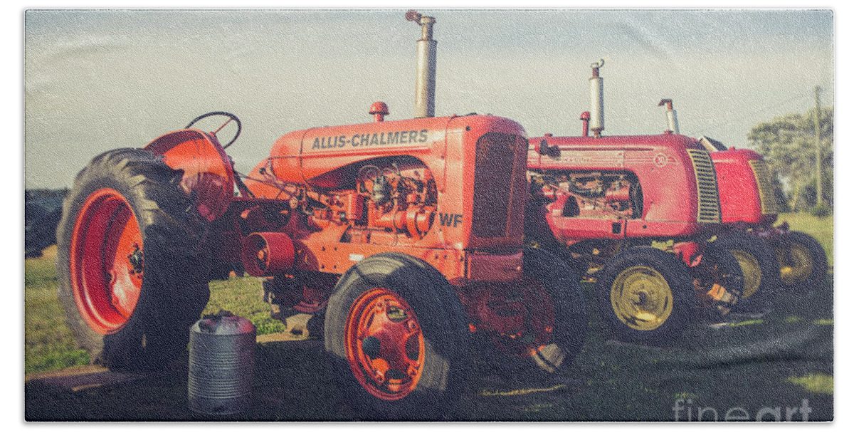 Tractor Beach Sheet featuring the photograph Old Red Vintage Tractors Prince Edward Island by Edward Fielding