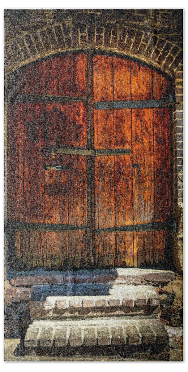 Savannah Beach Towel featuring the photograph Old Savannah Warehouse Door by Harriet Feagin