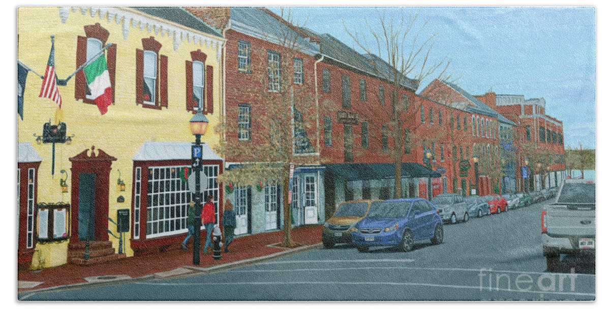 Old Beach Towel featuring the painting Old Town Alexandria in December by Aicy Karbstein