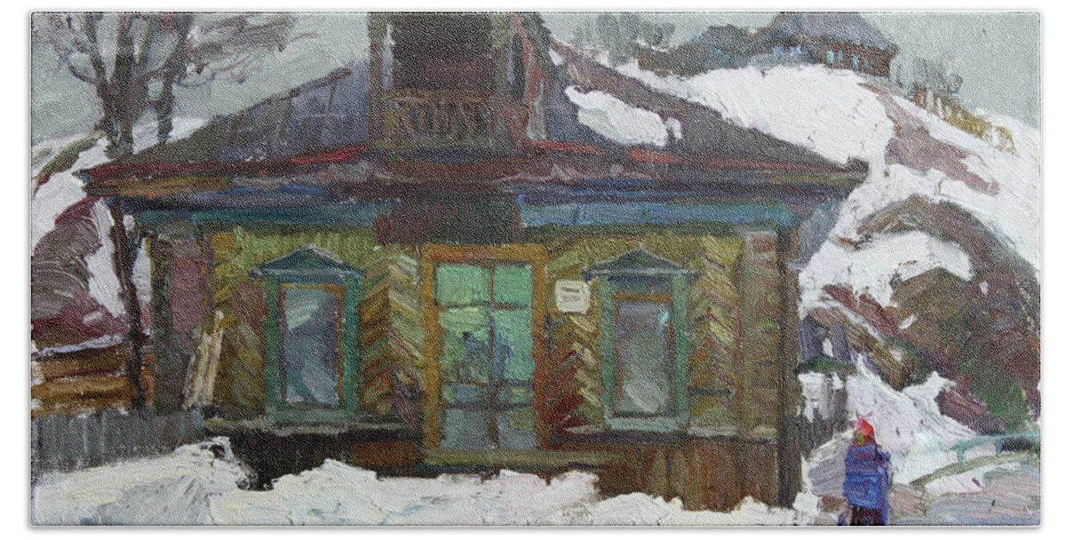 Kin Beach Sheet featuring the painting Old trading house by Juliya Zhukova