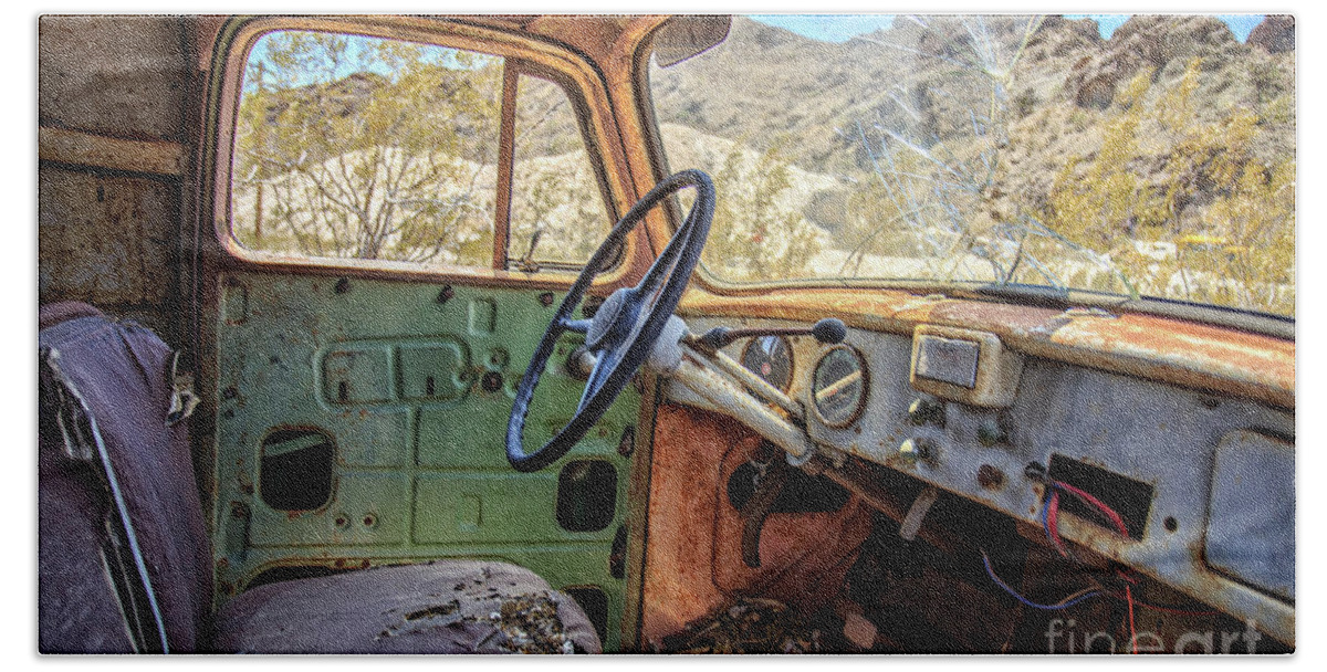 Old Truck Interior Nevada Desert Beach Sheet