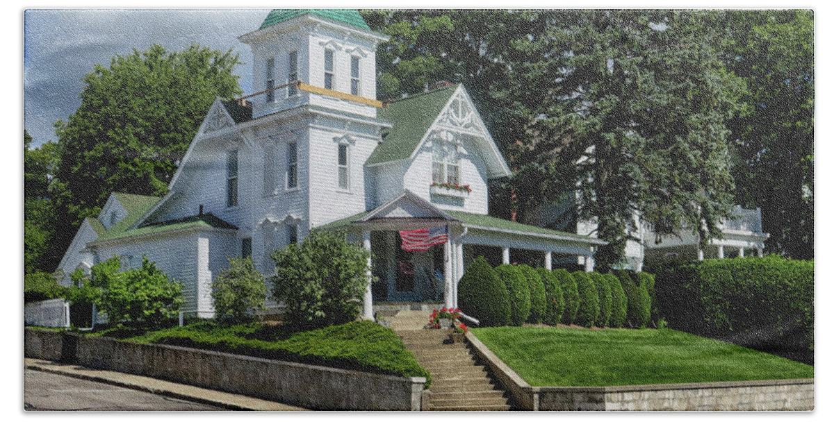 House Beach Towel featuring the photograph Old Victorian At Harbor Springs by Dave Mills