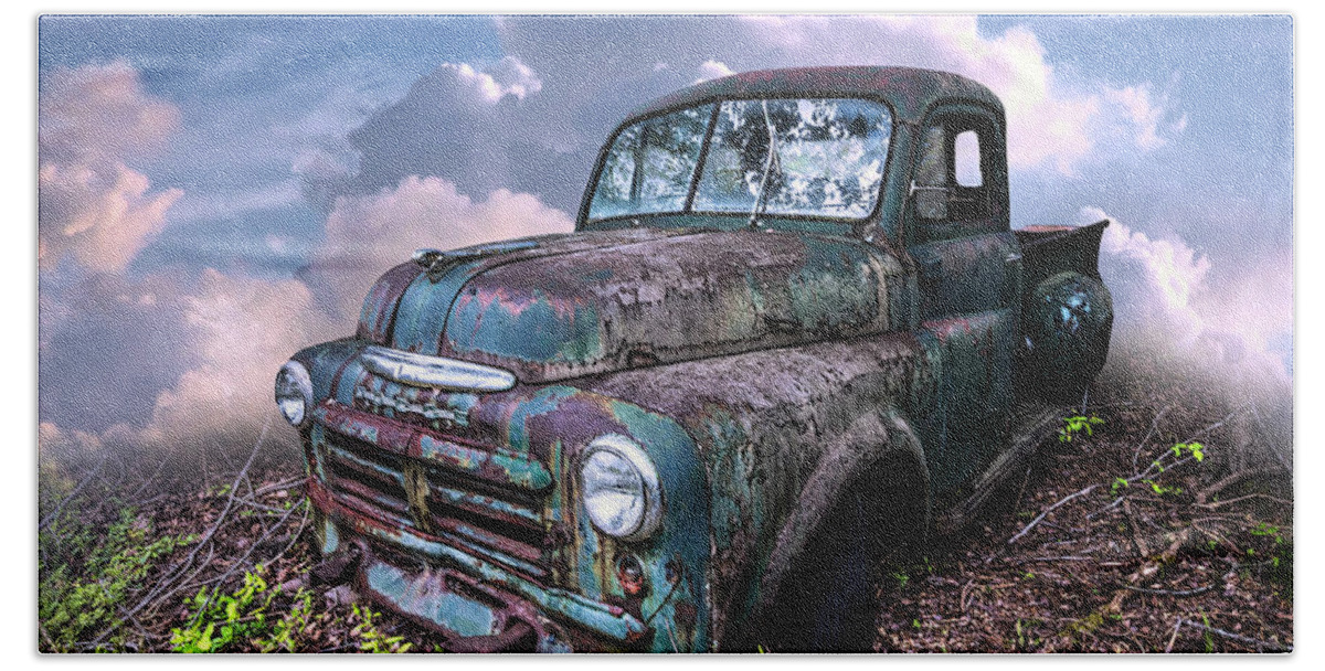 1940s Beach Towel featuring the photograph Old Vintage Dodge Truck in Soft Summer Sunset Tones by Debra and Dave Vanderlaan