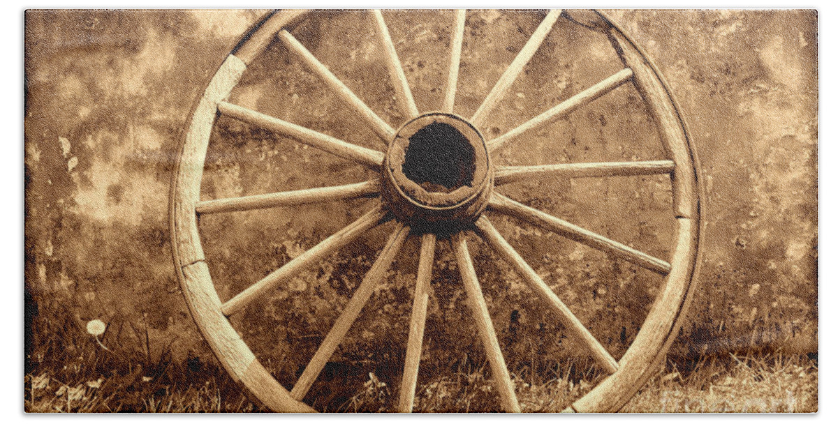 Wagon Beach Towel featuring the photograph Old Wagon Wheel by American West Legend By Olivier Le Queinec