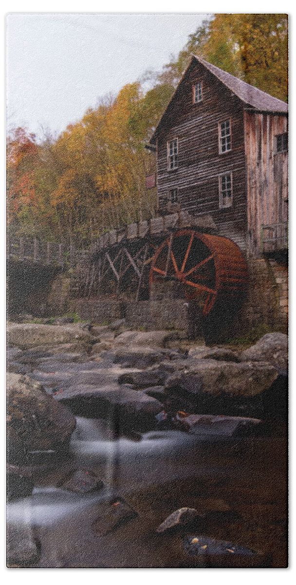 Babcock State Park Beach Towel featuring the photograph Glade Creek Mill Autumn Splendor by Norma Brandsberg