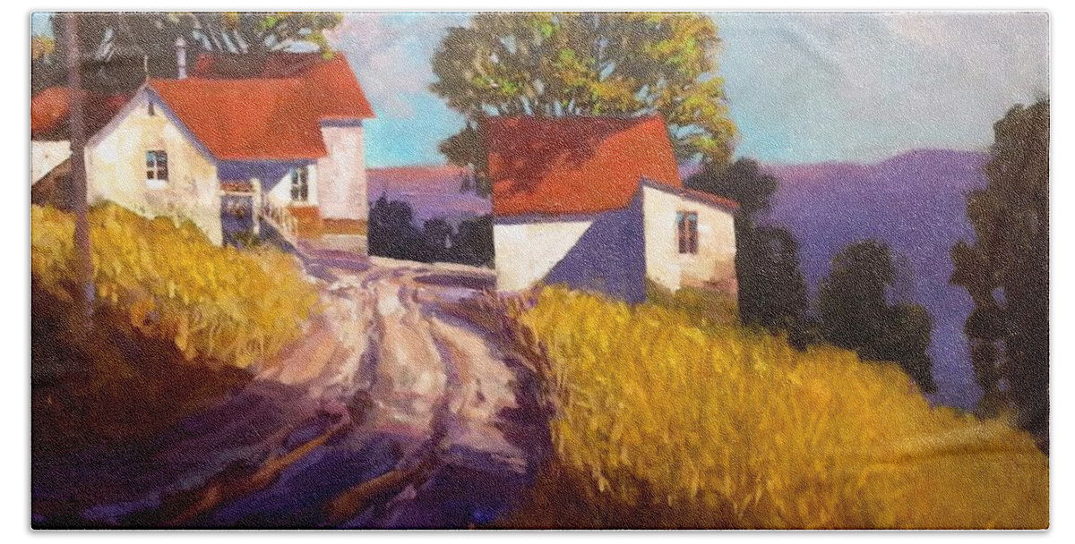  Beach Sheet featuring the painting Old Willy's Barn by Jessica Anne Thomas